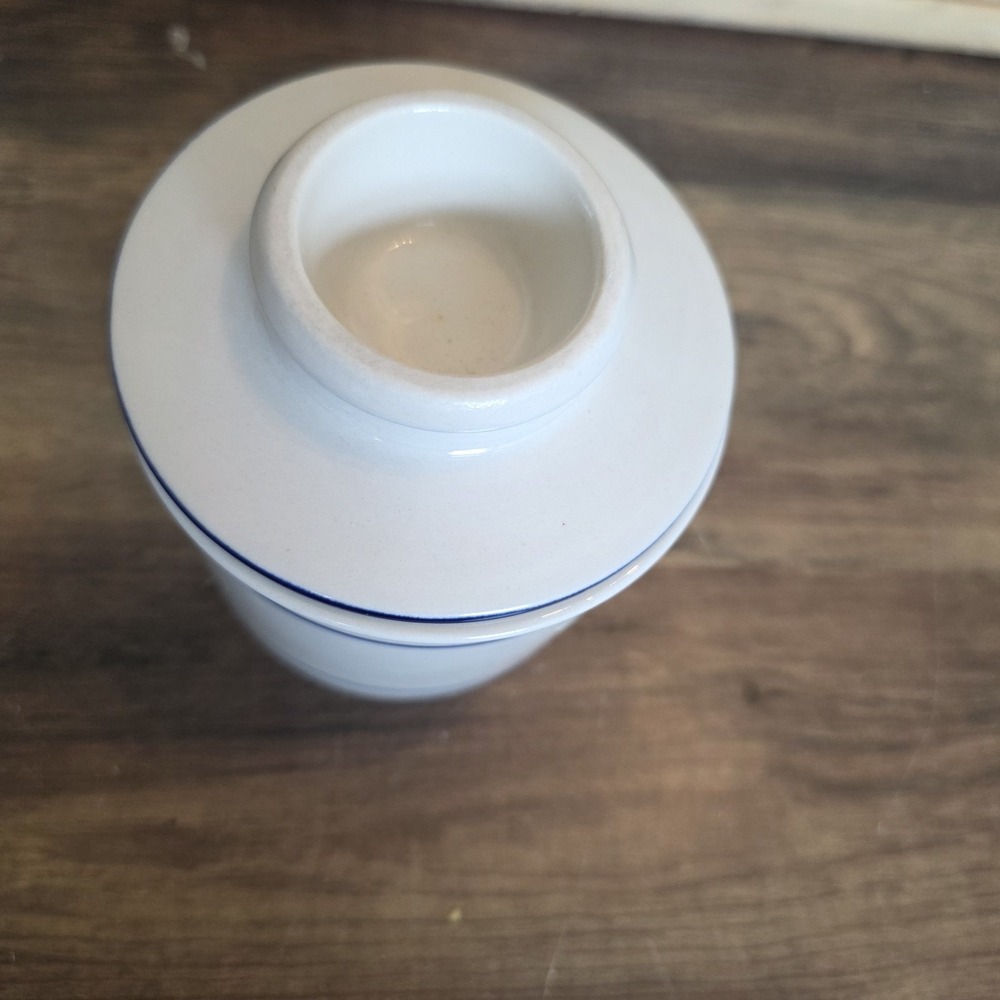 Norpro Stoneware Butter Keeper Ceramic Ivory & Blue Stripe Butter Bell Storage - Picture 2 of 8